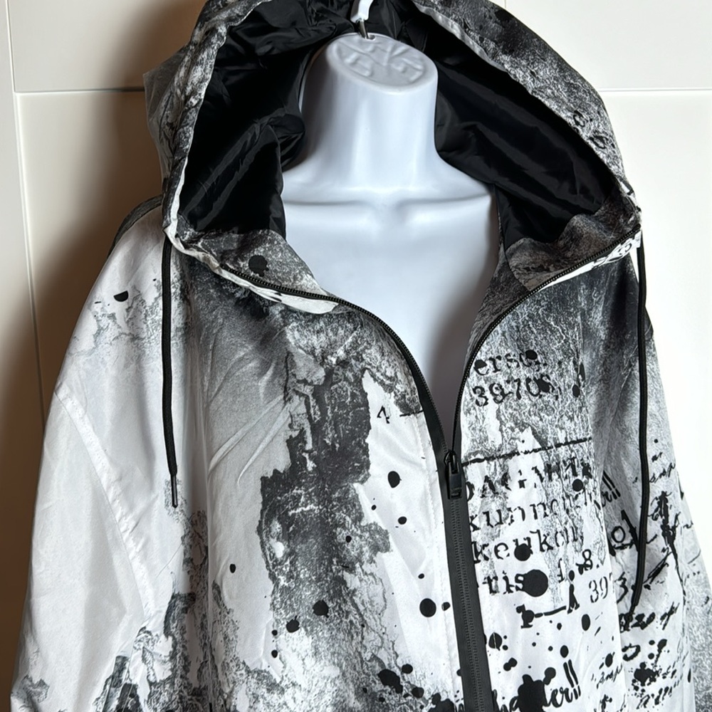 Encrypted 4X windbreaker graffiti splat paint print quarter zip white black drip